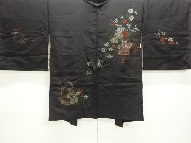 JAPANESE ANTIQUE HAORI / TAISHO ROMAN STYLE / URUSHI / WOVEN FLOWER BASKET